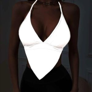 Reflective backless halter top